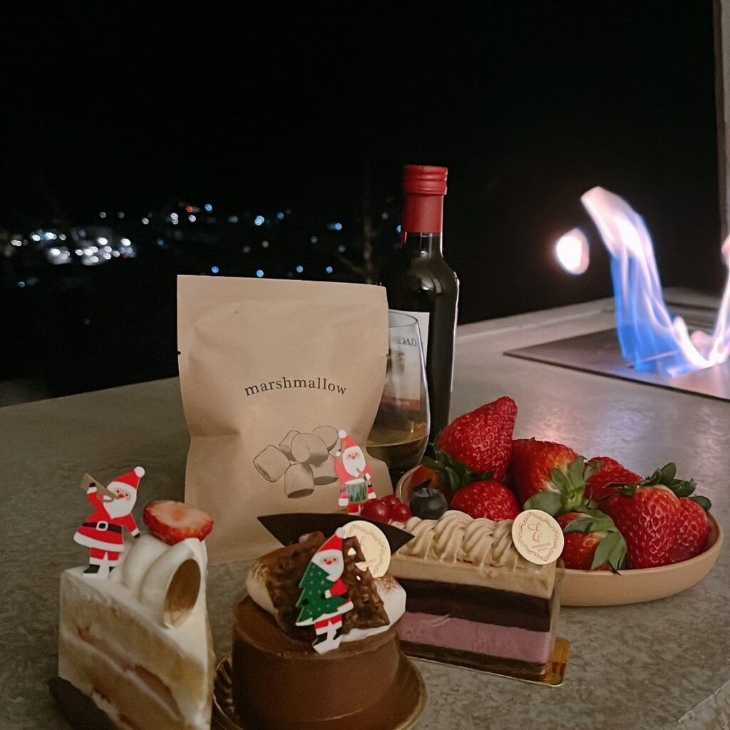 星のや富士 夜の焚き火とデザートタイム